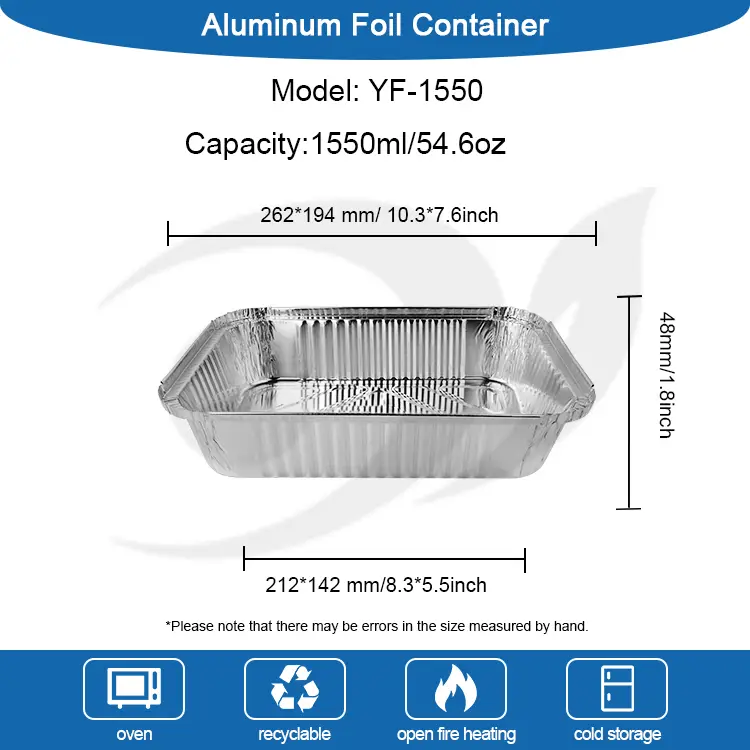 செவ்வக டேக்-அவுட் பார்பிக்யூ சில்வர் அலுமினியத் தகடு கொள்கலன்கள்