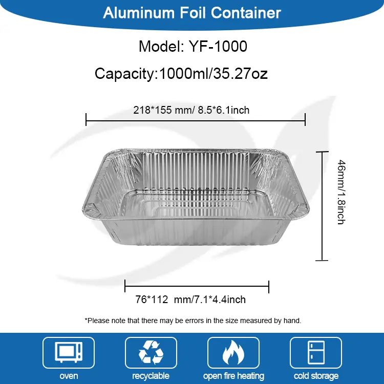 செவ்வக டேக்-அவுட் பேக்கிங் தாள் வெள்ளி அலுமினியத் தகடு கொள்கலன்கள்