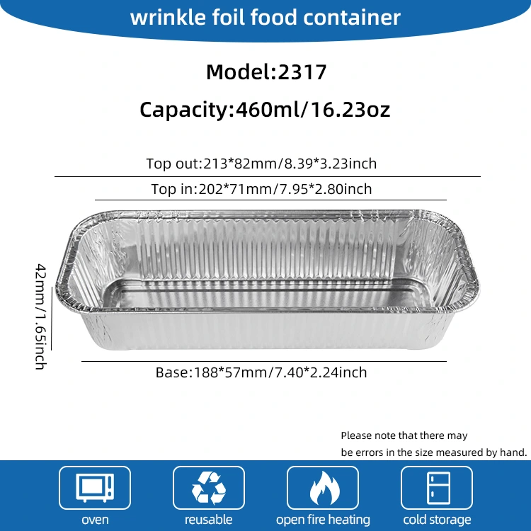 செவ்வக பேகெட்டுகள் வெள்ளி அலுமினியத் தகடு கொள்கலன்கள்