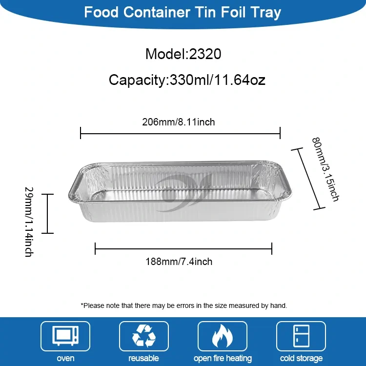 செவ்வக வேகவைத்த ரொட்டி வெள்ளி அலுமினியத் தகடு கொள்கலன்கள்