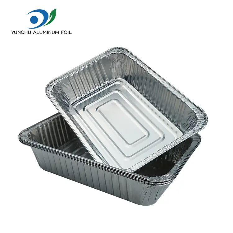 செவ்வக டேக்-அவுட் பேக்கிங் தாள் வெள்ளி அலுமினியத் தகடு கொள்கலன்கள்