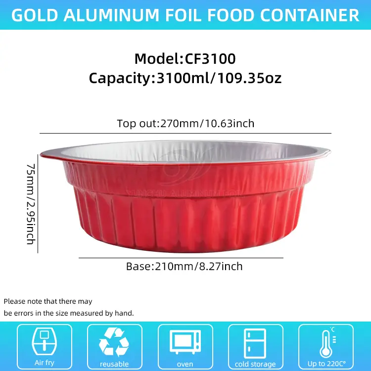 செலவழிப்பு சூடான பானை பானைகள் மற்றும் பான்ஸ் சிவப்பு அலுமினிய படலம் கொள்கலன்கள்