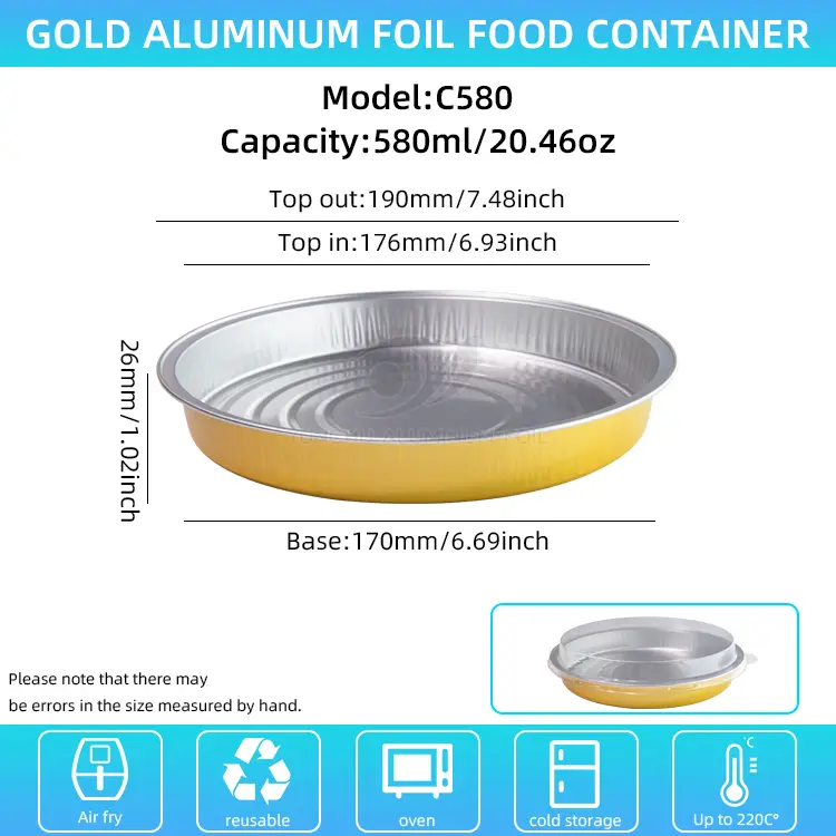 செலவழிப்பு பேக்கிங் சுற்றுகள் அலுமினியத் தகடு கொள்கலன்கள்