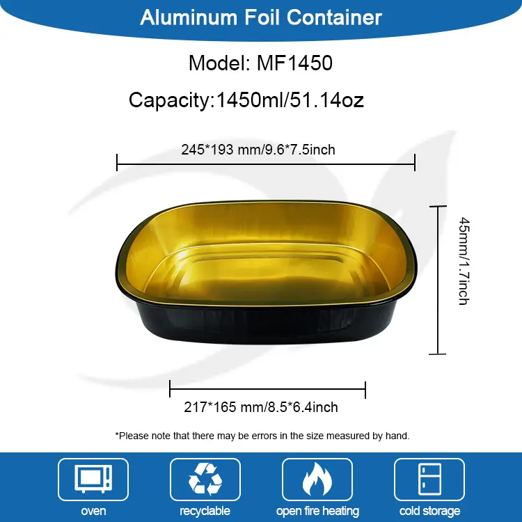 செலவழிப்பு கருப்பு தங்க பேக்கிங் ட்ரே செவ்வக அலுமினியத் தகடு கொள்கலன்கள்