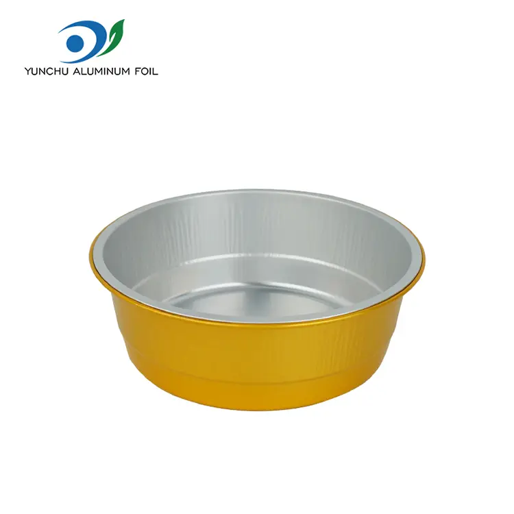 செலவழிப்பு தங்க சுற்று அலுமினியத் தகடு கொள்கலன்கள் செலவழிப்பு தங்க சுற்று அலுமினியத் தகடு கொள்கலன்கள்