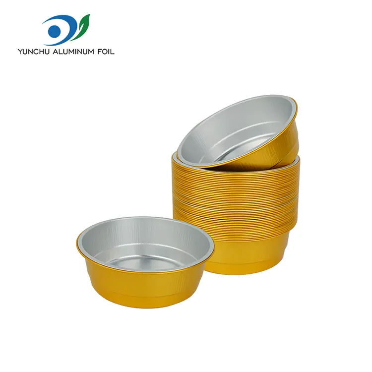 செலவழிப்பு தங்க சுற்று அலுமினியத் தகடு கொள்கலன்கள்