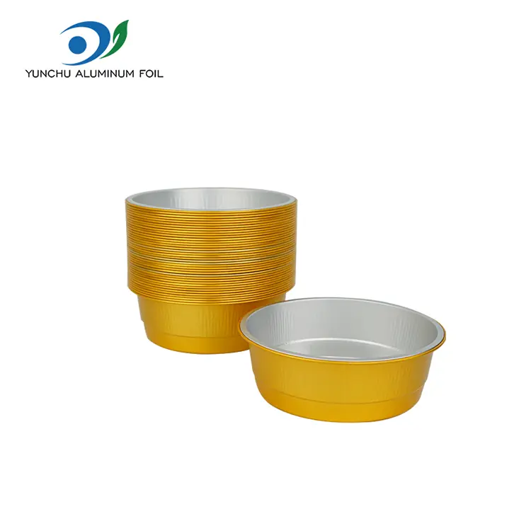 செலவழிப்பு தங்க சுற்று அலுமினியத் தகடு கொள்கலன்கள்