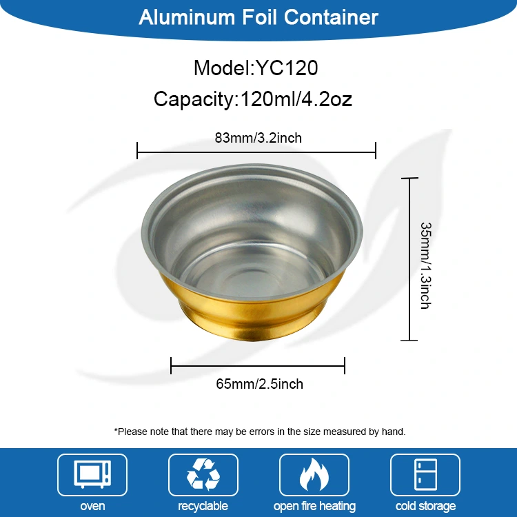 செலவழிப்பு சுற்று டேக்அவே பெட்டி சிறிய கோல்டன் பவுல் அலுமினியத் தகடு கொள்கலன்கள்