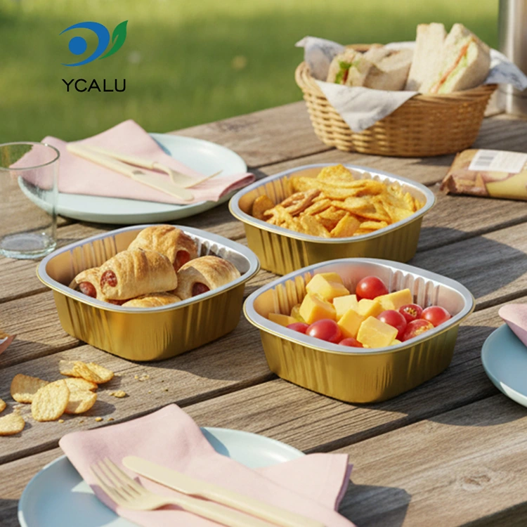 செலவழிக்கக்கூடிய சதுர தங்க அலுமினியப் படலம் கொள்கலன்கள்