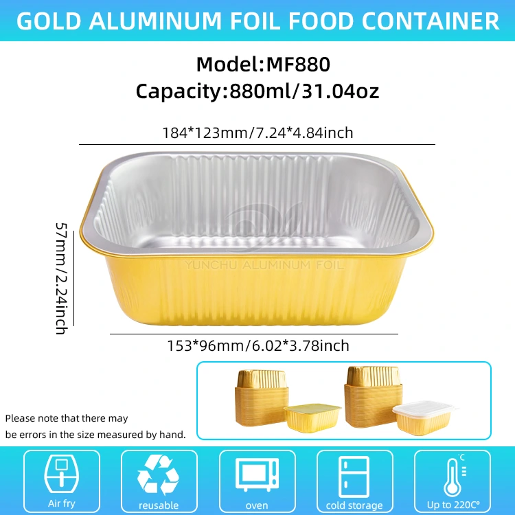 செலவழிப்பு சதுர முத்திரை கிராடின் அலுமினியத் தகடு கொள்கலன்கள்