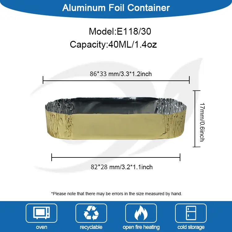 சிறிய ஓவல் பொதி வெள்ளி அலுமினியத் தகடு கொள்கலன்கள்
