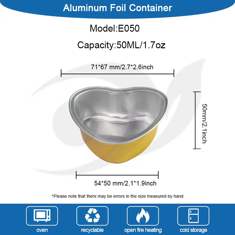 இதய வடிவிலான வறுவல் மென்மையாய் அலுமினியத் தகடு கொள்கலன்கள்