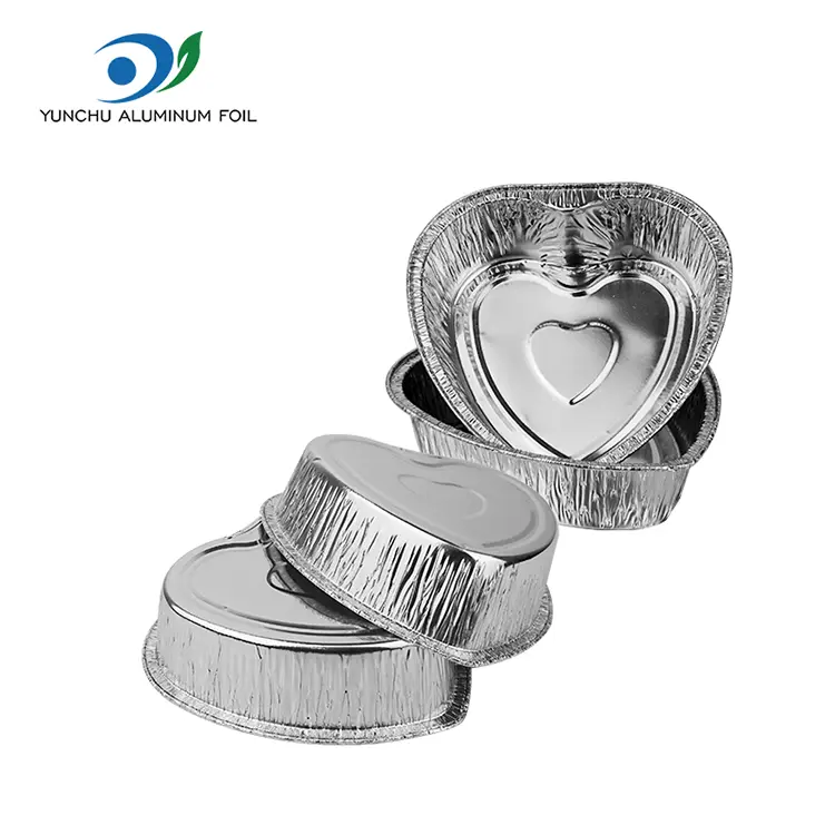 இதய வடிவிலான டேக்அவே கேக் சில்வர் அலுமினியத் தகடு கொள்கலன்கள்