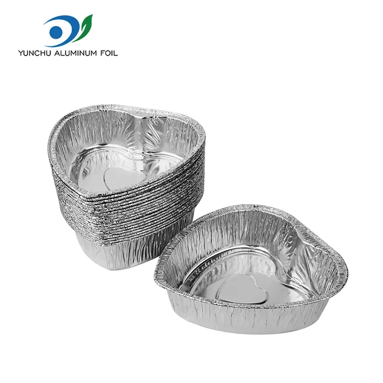 இதய வடிவிலான டேக்அவே கேக் சில்வர் அலுமினியத் தகடு கொள்கலன்கள்