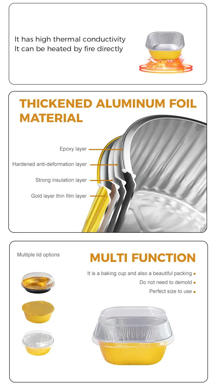 Square color baking Smoothwall Aluminum Foil Containers