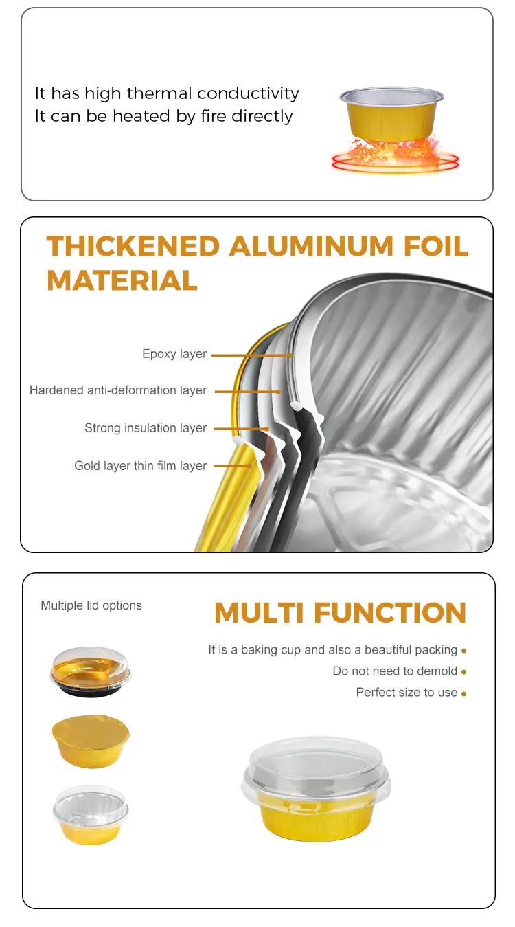 Round dessert baking cups Smoothwall Aluminum Foil Containers
