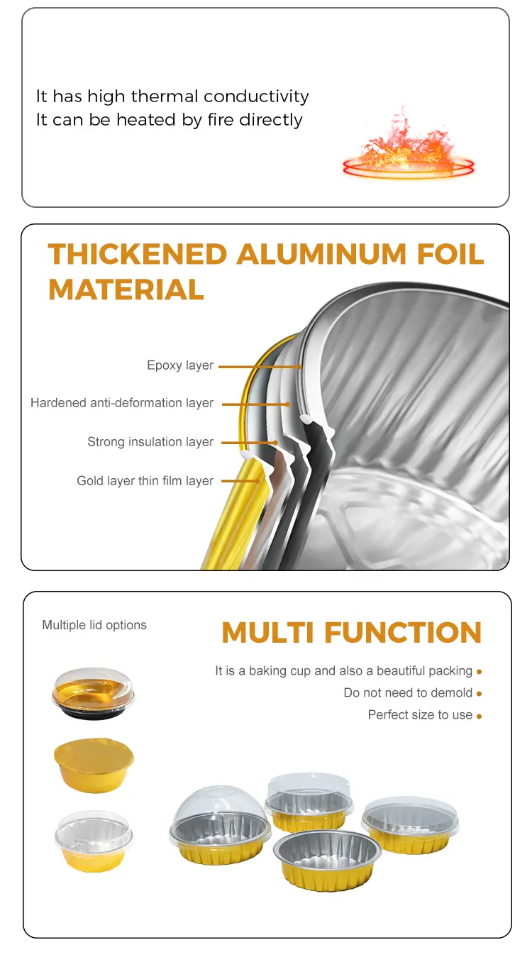 Round golden baking Smoothwall Aluminum Foil Containers