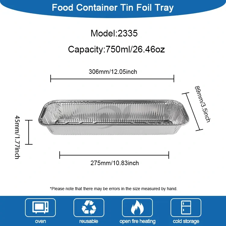 செவ்வக ரொட்டி தட்டு பேக்கிங் வெள்ளி அலுமினியத் தகடு கொள்கலன்கள்