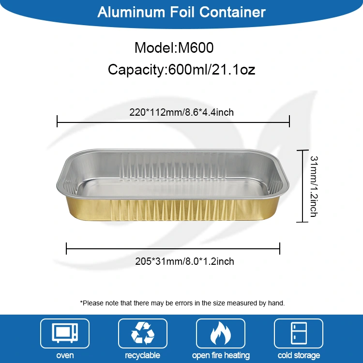 செவ்வக கோல்டன் சுட்டுக்கொள்ள ஸ்மூத்வால் அலுமினியம் ஃபாயில் கொள்கலன்கள்
