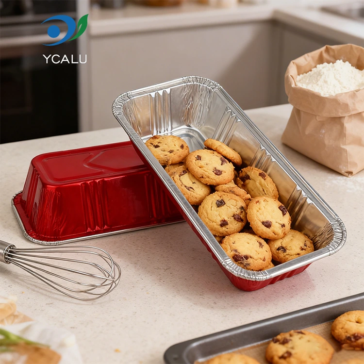 செவ்வக சிவப்பு பேக்கரி கேட்டரிங் சில்வர் அலுமினிய ஃபாயில் கொள்கலன்கள்