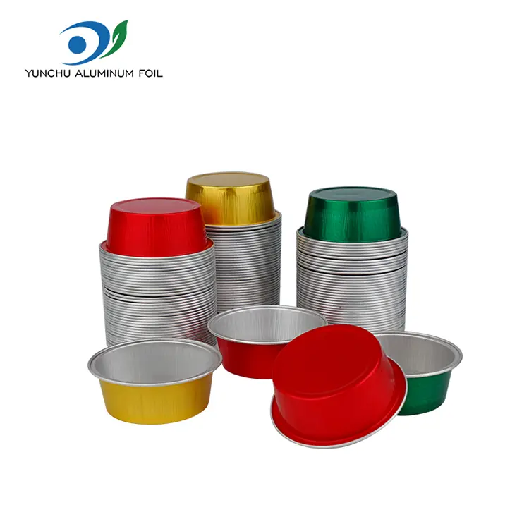 சுற்று இனிப்பு பேக்கிங் கோப்பைகள் மென்மையாய் அலுமினியத் தகடு கொள்கலன்கள் சுற்று இனிப்பு பேக்கிங் கோப்பைகள் மென்மையாய் அலுமினியத் தகடு கொள்கலன்கள்