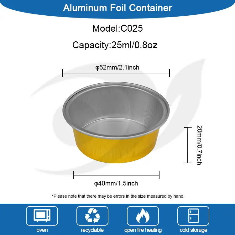 சுற்று இனிப்பு பேக்கிங் கோப்பைகள் மென்மையாய் அலுமினியத் தகடு கொள்கலன்கள்