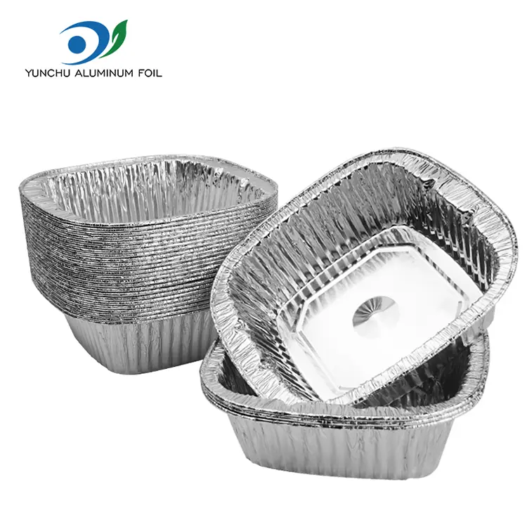 சதுர வெள்ளி டேக்அவே பேக்கிங் அலுமினியத் தகடு கொள்கலன்