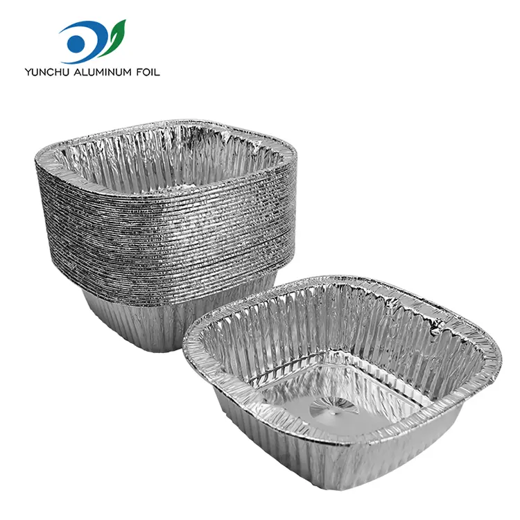 சதுர வெள்ளி டேக்அவே பேக்கிங் அலுமினியத் தகடு கொள்கலன்