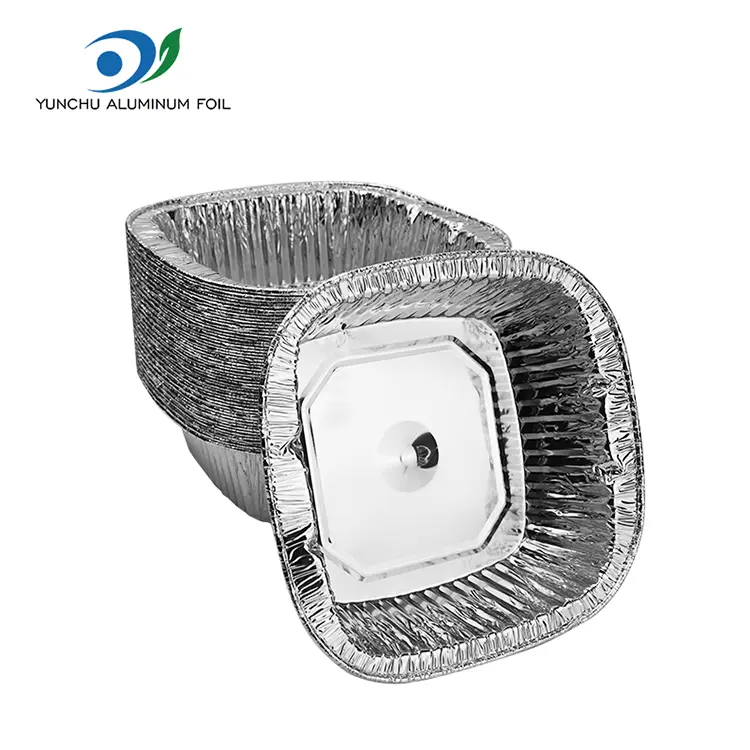 சதுர வெள்ளி டேக்அவே பேக்கிங் அலுமினியத் தகடு கொள்கலன்