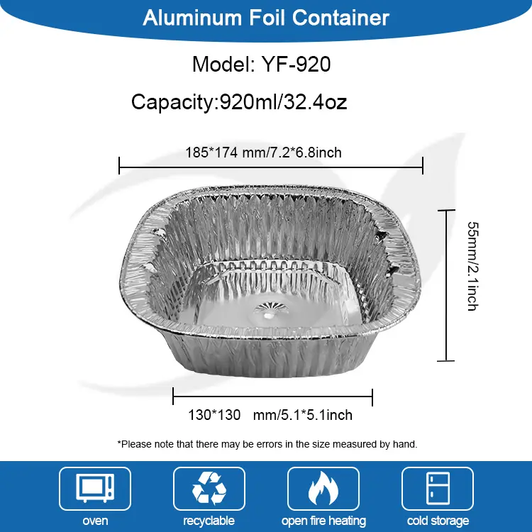 சதுர வெள்ளி டேக்அவே பேக்கிங் அலுமினியத் தகடு கொள்கலன்